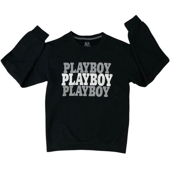 Playboy Sweatshirt Women Crew Neck Long Sleeve Black Gray White Logo Size Small - Picture 3 of 16